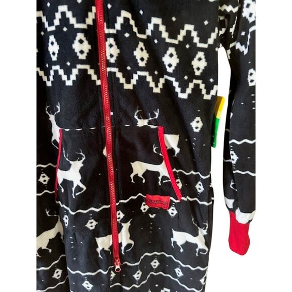 Tipsy Elves Blue Moose Fair Isle Fleece Jumpsuit Pajama Size S, NWOT - Picture 3 of 7